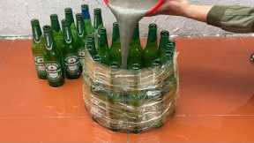 Amazing Idea . Make Coffee Table And Chairs  From Glass Bottle  , Old Tire And Cement .Very Easy .