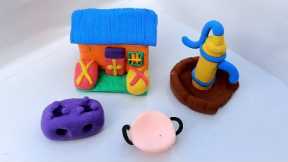 DIY how to make polymer clay miniature village house, handpump/DIY clay crafts