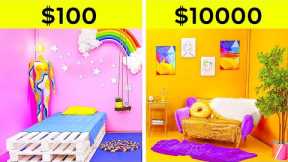 COOL ROOM MAKEOVER CHALLENGE || Rich vs Broke | Cheap VS Expensive Items for Your Room by 123 GO!
