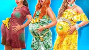 RICH VS POOR VS GIGA RICH PREGNANT || Funny Expensive VS Cheap Pregnancy Hacks by 123 GO! CHALLENGE