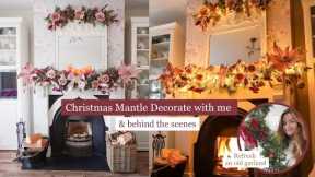 Christmas fireplace decorate with me and behind-the-scenes. Cosy, romantic Christmas decor
