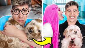 EXTREME MAKEOVER from NERD to POPULAR🤭 *FREE DIY Gadgets and hacks for pets* 🐶