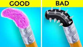 GOOD VS BAD HACKS FOR SCHOOL || Genius Tricks and Useful Crafts for Parents! DIY Supplies by 123 GO!