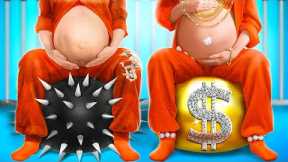 RICH VS POOR PREGNANT IN JAIL || Cool Parenting Hacks You Need to Try! How to Sneak Food by 123 GO!
