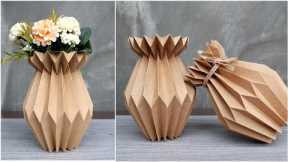 AESTHETIC FLOWER VASE FROM CARDBOARD | DIY Cardboard Folding Decor Ideas | Arts & Crafts