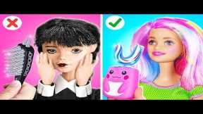 GOOD VS BAD MAKEOVER || Wednesday vs Enid Doll Crafts! Creative Parenting Hacks by 123 GO!