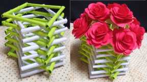 DIY flower vase making with PAPER|Diy craft ideas from paper|paper flower pot