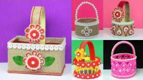 5 Easy And Beautiful Basket Idea | Cardboard craft | DIY Basket Making | Plastic Bottle Craft | Jute