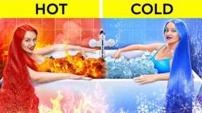 EXTREME HOT VS COLD CHALLENGE || Ice Queen VS Fire Girl! Adopted Elements by 123GO! CHALLENGE